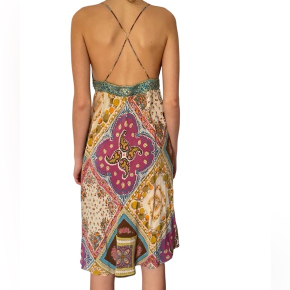 Y2K Nicole Miller Vintage Silk Dress Paisley Chiffon Lined Spaghetti Straps 2000 - Picture 4 of 15